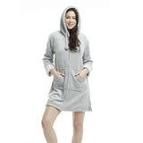 Women's Mid-thigh Hooded Plush Zippered Lounger