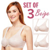 Carole Martin Full Freedom Front Closure Comfort Bra Set of 3 Beige