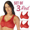 Carole Martin Full Freedom Front Closure Comfort Bra Set of 3 Red