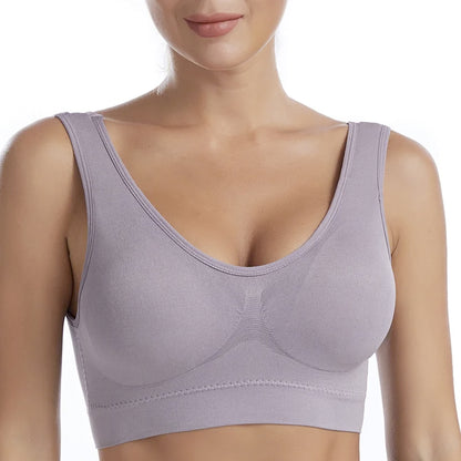 Slip-On Wireless Seamless Padded Bralette Comfort Bra - Grey Gunmetal Gray