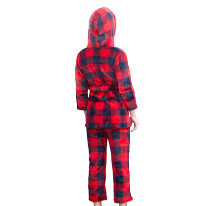 Ensemble de Noël familial douillet : peignoir à capuche et pantalon de pyjama à carreaux Buffalo