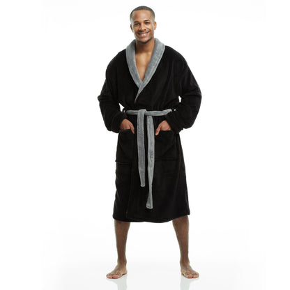 Men Bath Robe Soft Fleece Shawl Collar