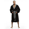 Men Bath Robe Soft Fleece Shawl Collar 2 tone Black Grey