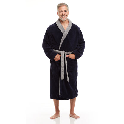 Men Bath Robe Soft Fleece Shawl Collar