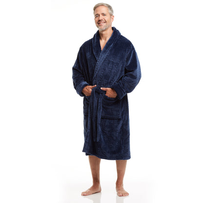 Men Bath Robe Soft Fleece Shawl Collar