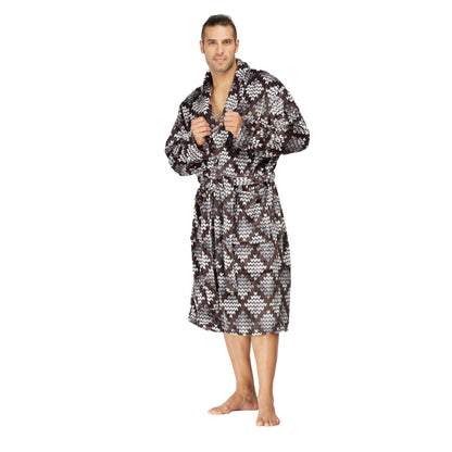 Men Bath Robe Soft Fleece Shawl Diamond Motif