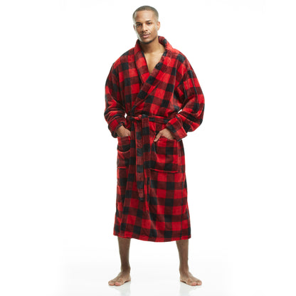 Ensemble de Noël familial douillet : peignoir à capuche et pantalon de pyjama à carreaux Buffalo