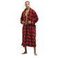 Men Bath Robe Soft Fleece Shawl Plaid Red