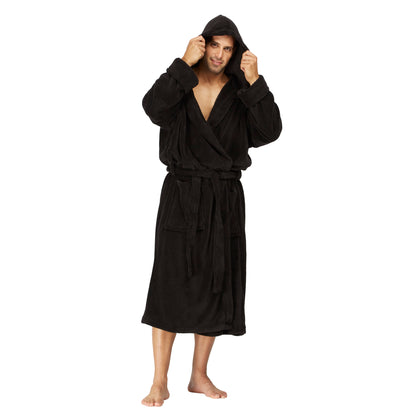 Men Hooded Bathrobe Black