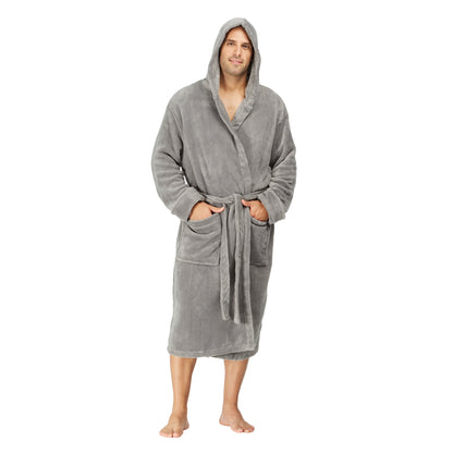 Men Hooded Bathrobe Grey