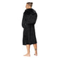 Men Hooded Bathrobe Black Ribbed