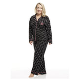 Women's Poly Suede Pajamas Long Sleeve Two-Piece Button-Down Pj Set