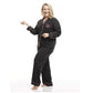 Women's Poly Suede Pajamas Long Sleeve Two-Piece Button-Down Pj Set