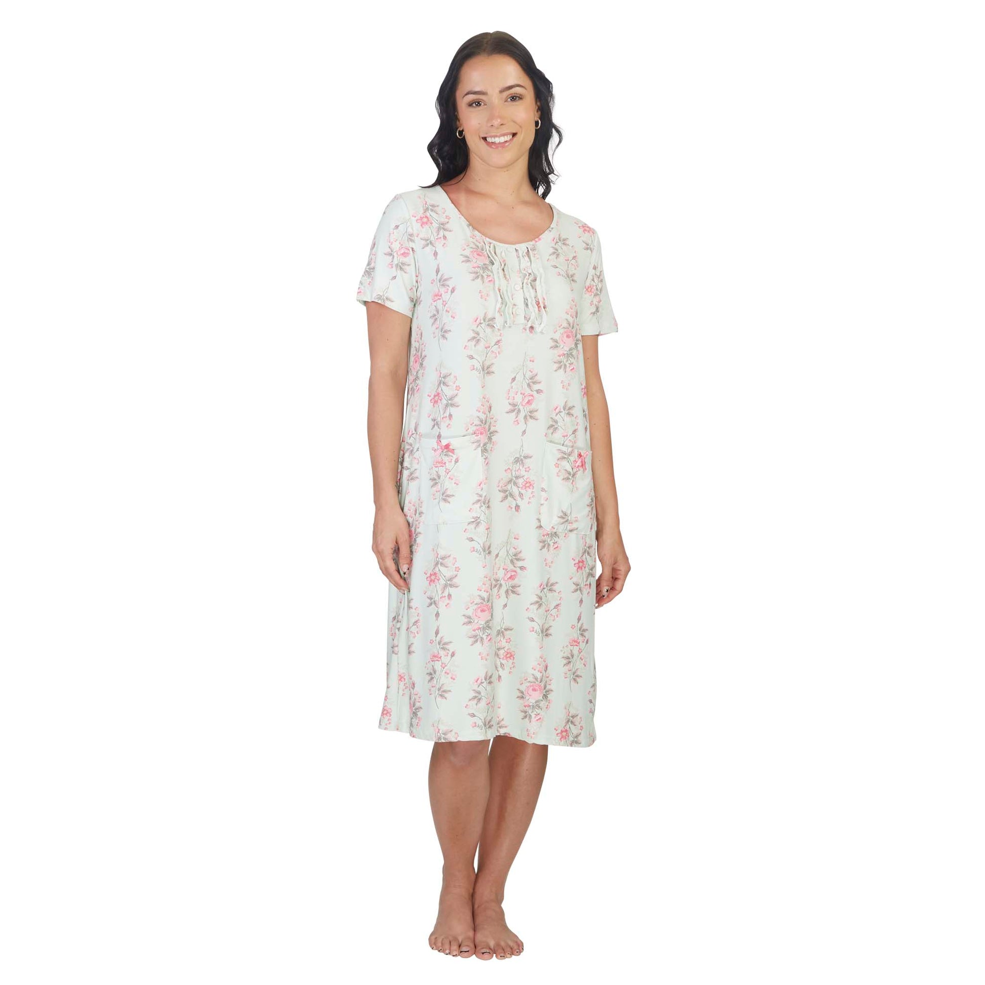 Women's Mid Calf Night Gown With Short Slit Sleeves – Carole