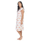 Women's Mid Calf Night Gown With Short Slit Sleeves White Floral