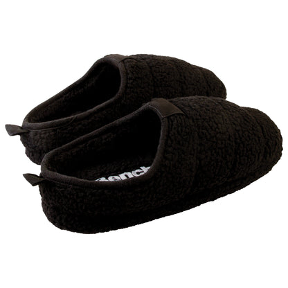 Black Sherpa Scuff Slip-on Slippers Bench Brand Padded Non-skid Rubber Sole