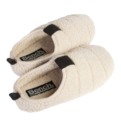 Black Sherpa Scuff Slip-on Slippers Bench Brand Padded Non-skid Rubber Beige