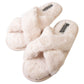 Bench Women Faux Fur Open-toe Criss Cross Band Slip-On Slippers Beige