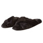 Bench Women Faux Fur Open-toe Criss Cross Band Slip-On Slippers Black