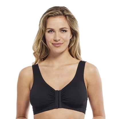 Carole Martin Full Freedom Front Closure Cotton Comfort Bra- Black